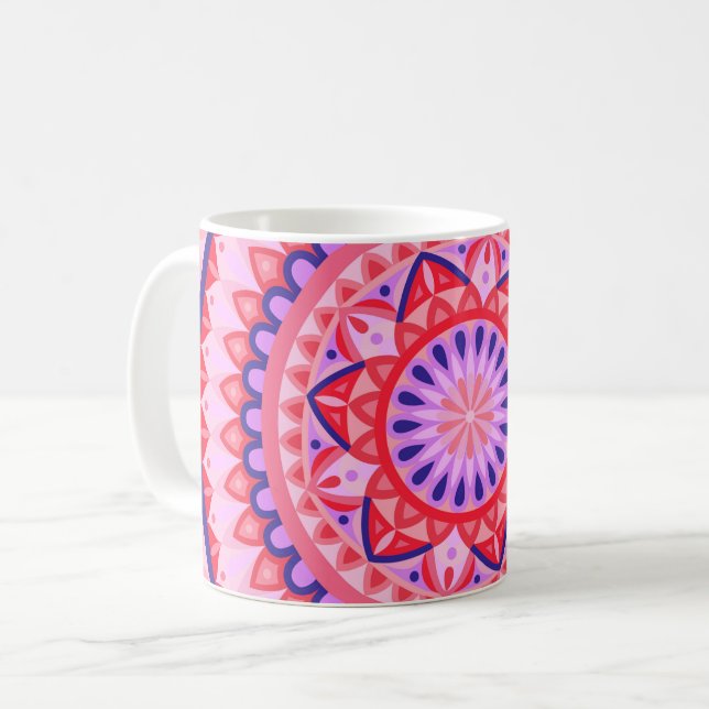 Pink Mandala Boho Vibrant Geometric Pattern Cozy Coffee Mug (Front Left)
