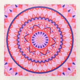 Pink Mandala Boho Vibrant Love Geometric Pattern Glass Coaster