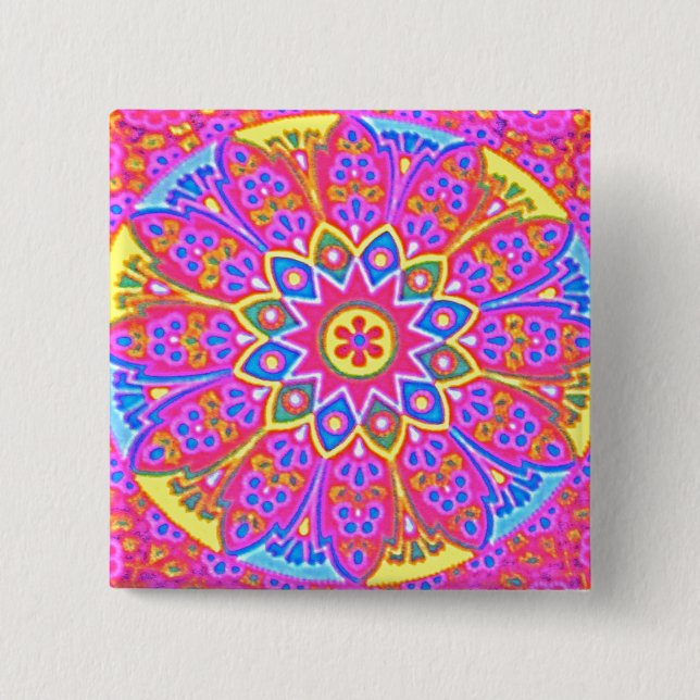Pink Mandala Button square (Front)