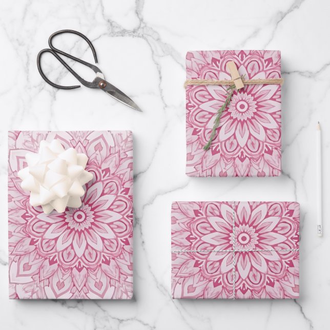 Pink Mandala Gift Wrap – Intricate Floral Symmetry (Front)