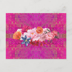 Pink Mandala Pattern Flower Bouquet Postcard