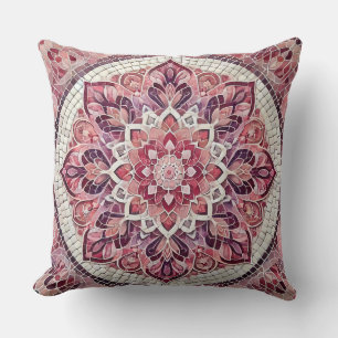 Pink Mandala Pattern: Gentle Mosaic Art Throw Pillow