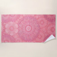 Pink Mandala Print Beach Towel