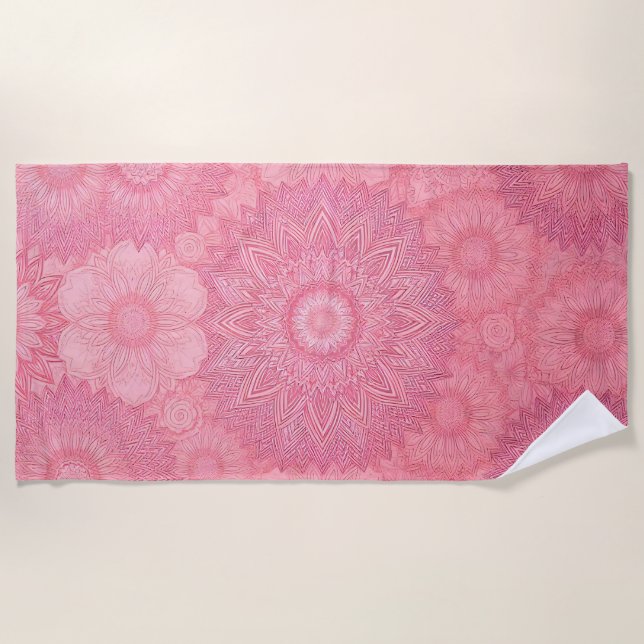 Pink Mandala Print Beach Towel (Front)