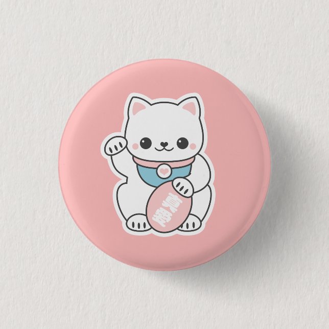 Pink Maneki Neko 1 Inch Round Button (Front)