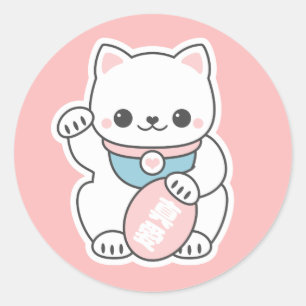 Pink Maneki Neko Classic Round Sticker