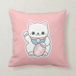Pink Maneki Neko Throw Pillow