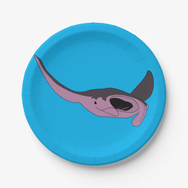 Pink Manta Ray Paper Plate (Front)