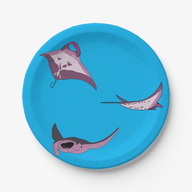 Pink Manta Rays Paper Plate (Front)