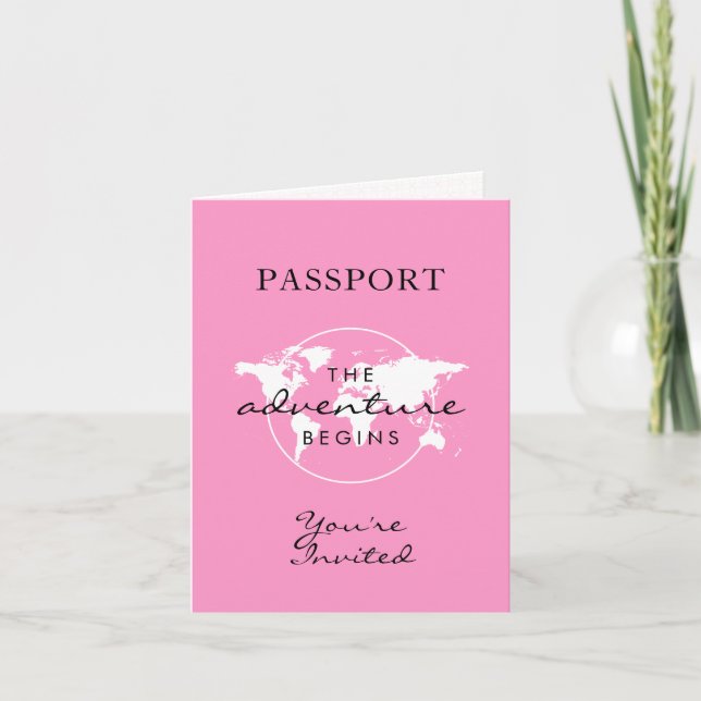 Pink Map Adventure Baby Shower Fold Over Passport  Invitation (Front)