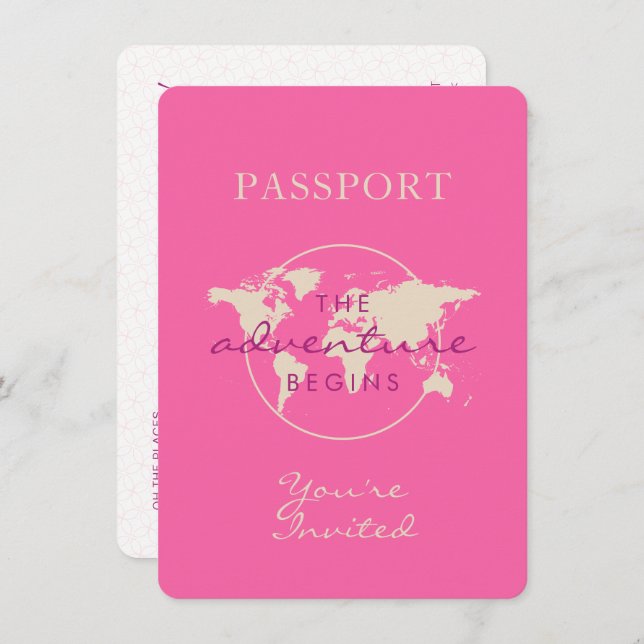 Pink Map Adventure Baby Shower Passport Invitation (Front/Back)
