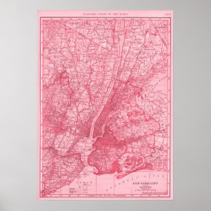 Pink Map of New York City Poster