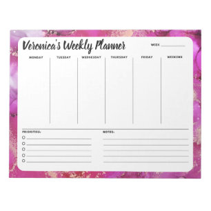 Pink Marble Abstract Weekly To Do List Notepad