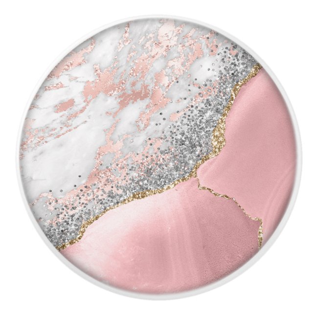 Pink Marble Agate  Ceramic Knob (Front)