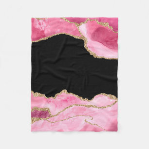 Pink Marble Agate Elegant Gemstone Golden Glitter Fleece Blanket
