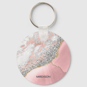 Pink Marble Agate  Keychain