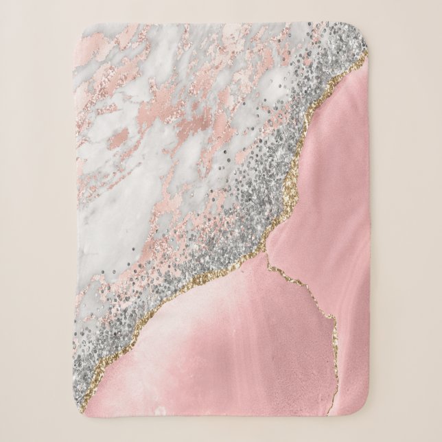 Pink Marble Agate  Sherpa Blanket (Front)