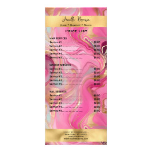 Pink Marble and Gold Services Price List Rack Card