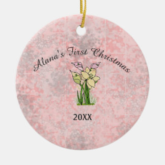Pink Marble Baby First Christmas Ceramic Ornament