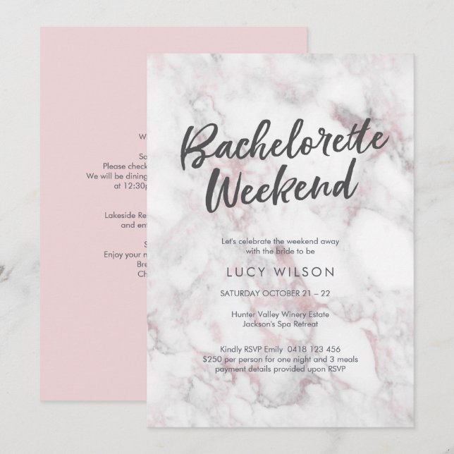 Pink Marble Bachelorette Weekend Invitation (Front/Back)