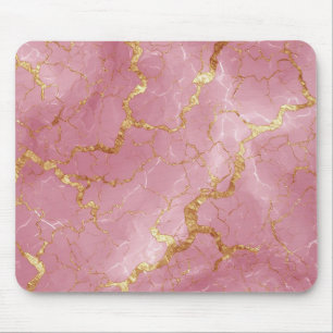 Pink Marble Background With Gold Veins Mouse Pad
