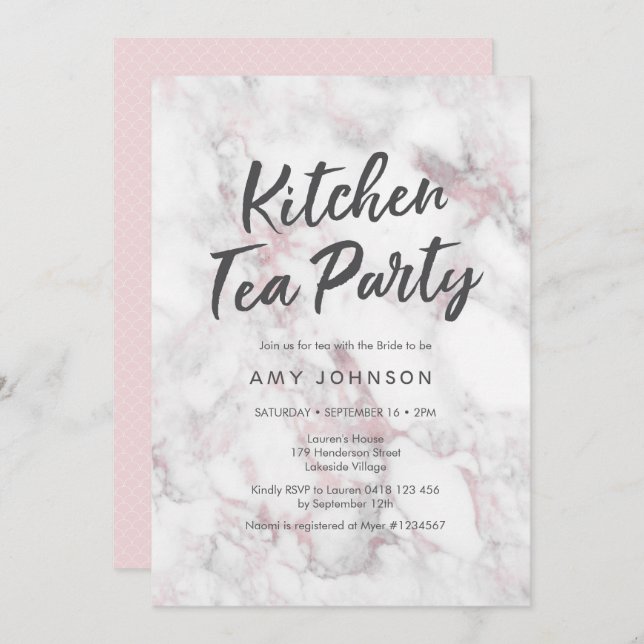 Pink Marble Bridal Shower Invitation (Front/Back)