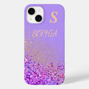 Pink marble chic gold glitter monogram Case-Mate iPhone 14 case
