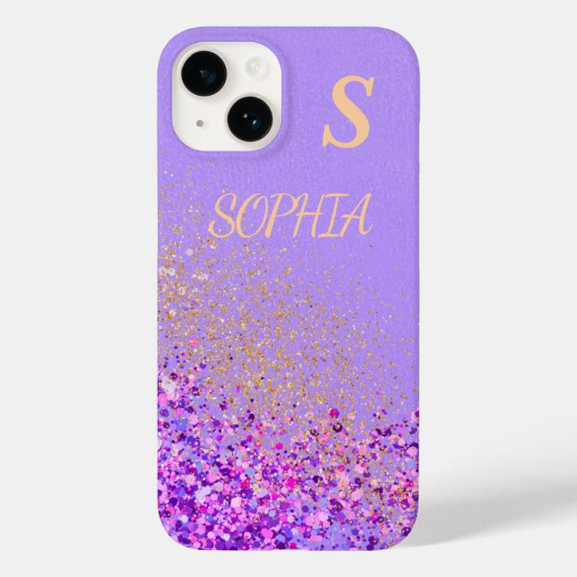 Pink marble chic gold glitter monogram Case-Mate iPhone case (Back)