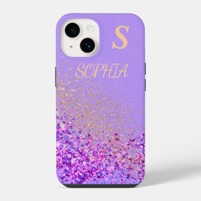 Pink marble chic gold glitter monogram iPhone case (Back)