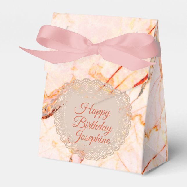 Pink Marble Chic Personalized Favor Box (Front Side)