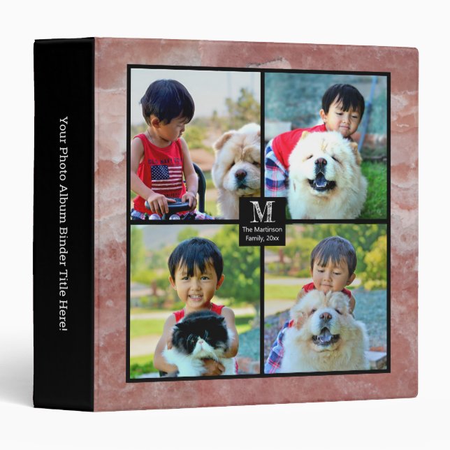 Pink Marble Collage Personalized Photo Album Binder (Front/Spine)