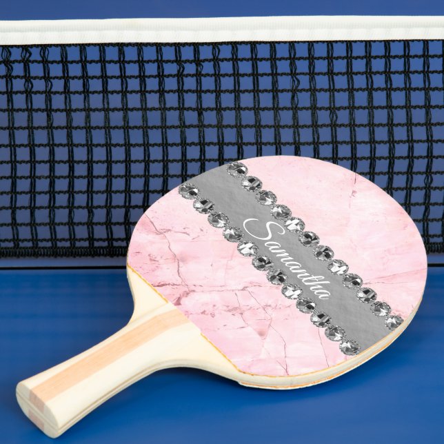 Pink Marble Diamond Bling Personalized Ping Pong Paddle (Insitu)