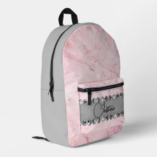 Pink Marble Diamond Bling Personalized Printed Backpack