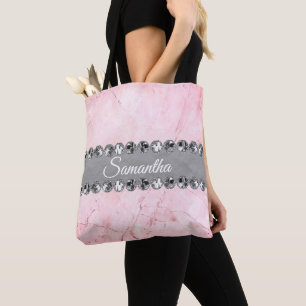 Pink Marble Diamond Bling Tote Bag