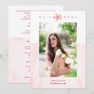 Pink Marble Effect Romantic Photo Quinceañerank Invitation
