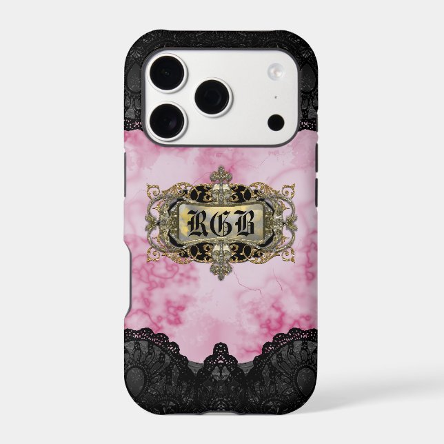 Pink Marble Elegant Romantic Monogram (Back)