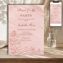 Pink Marble Faux Embossed Roses Bridal Shower