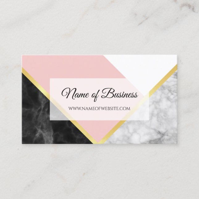 Pink Marble Geometric Business Card (Front)