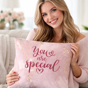 Pink Marble Gold Accent Decorative Throw Pillow