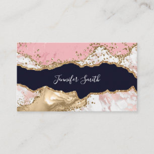 Pink Marble Gold Agate Modern Elegant Business Card