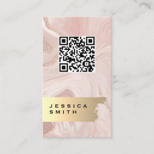 Pink Marble Gold Flakes QR Code Business Card