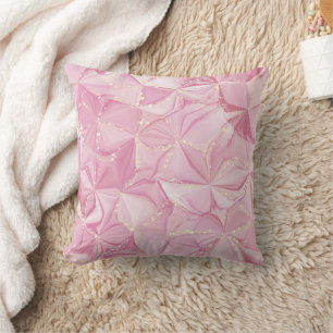 Pink Marble Gold Geode Abstract Pattern Throw Pillow