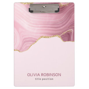 Pink Marble Gold Glitter Clipboard