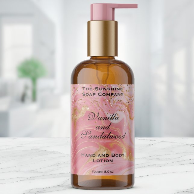Pink Marble Gold Glitter Cosmetics Bottle Label (Creator Uploaded)