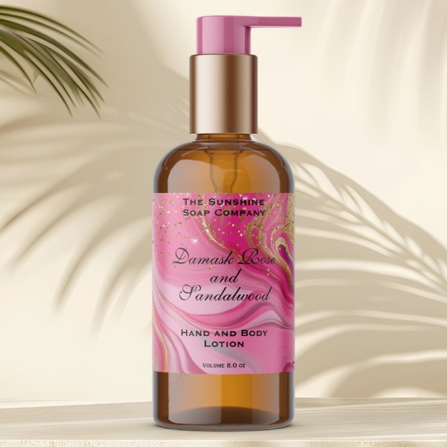 Pink Marble & Gold Glitter Cosmetics Bottle Label (Creator Uploaded)