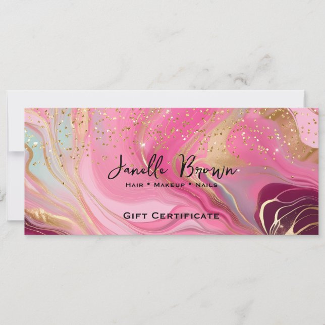 Pink Marble & Gold Glitter Gift Certificate Card (Front)