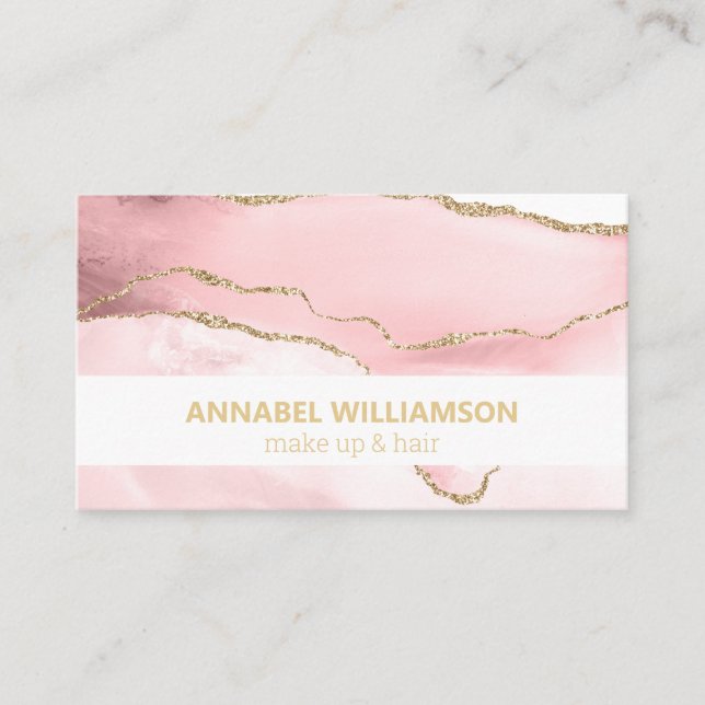 Pink Marble & Gold Glitter Makeup  Business Card (Front)