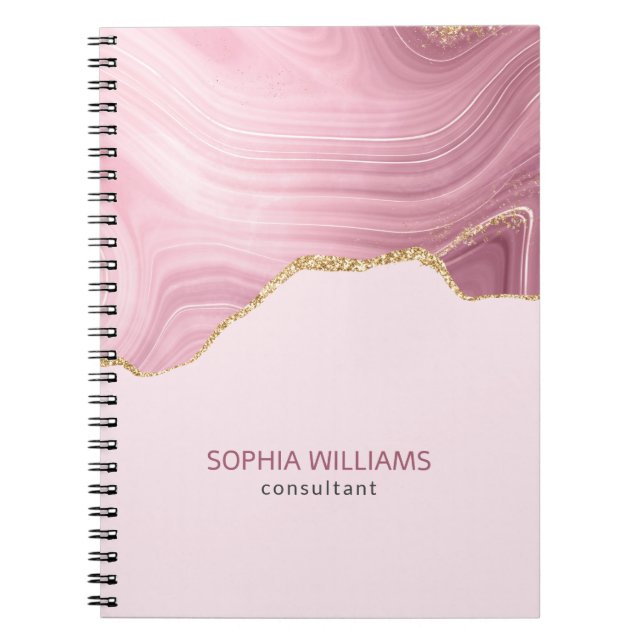 Pink Marble Gold Glitter Notebook (Front)