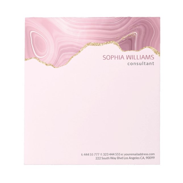 Pink Marble Gold Glitter Notepad (Front)