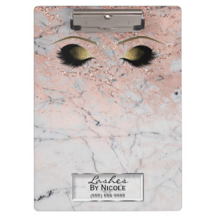 Pink Marble Gold Makeup Eyes Lashes Personalized Clipboard